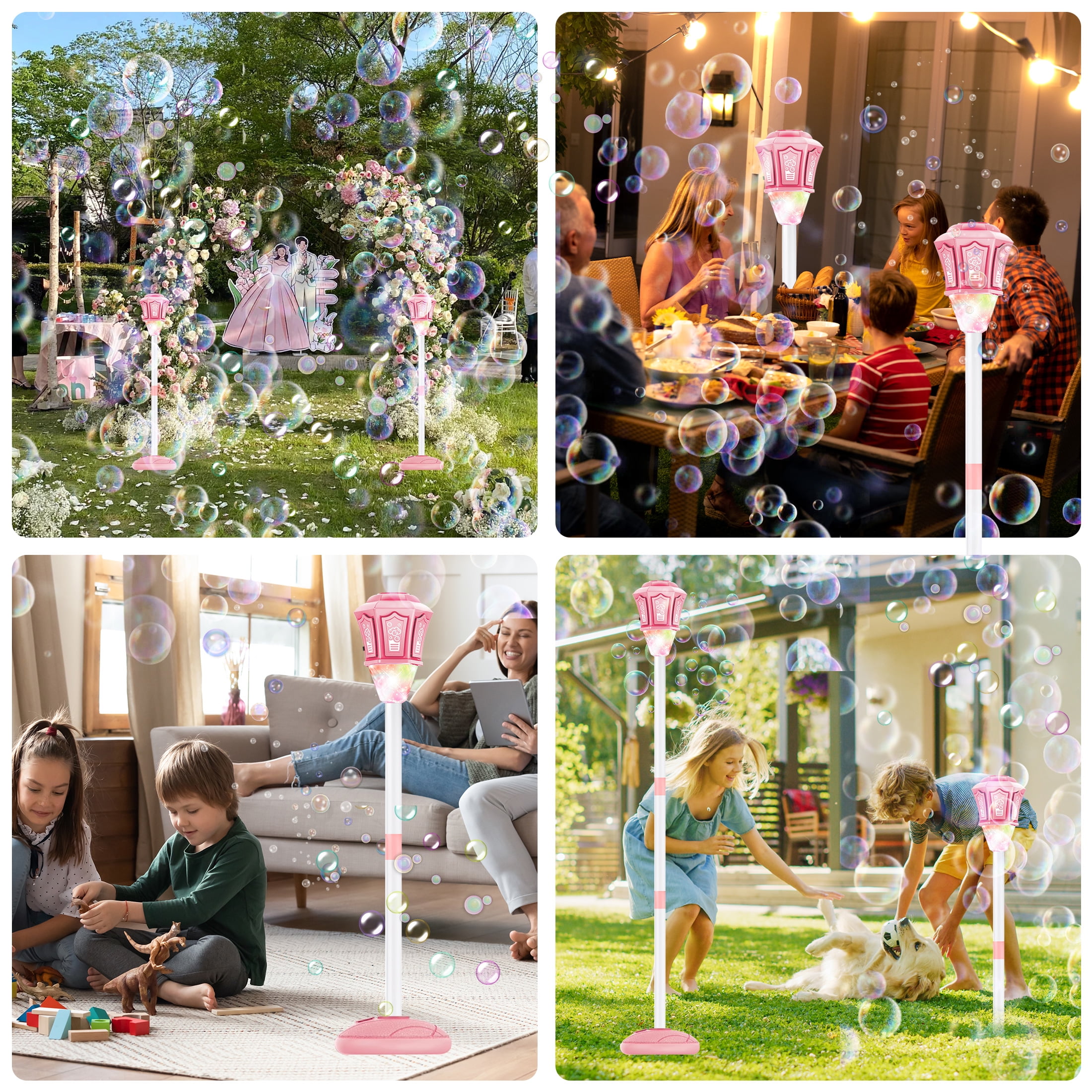 KOPPOP Garden Bubble Machine, LED Musical Lawn Lamp with Remote Control & Rechargeable Battery, Adjustable Height Outdoor Party Bubble Blower for Kids Birthday Gifts(Pink)