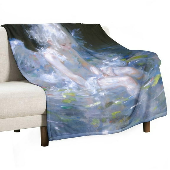 Angel Wings Print Flannel Blanket Novelty Pattern Nap Blanket Sofa Room Office Soft Throw Blanket Outdoor Camping Warm Blanket