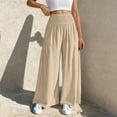 thumbnail image 4 of WQQZJJ Pants for Women with Pockets Elastic Waist Loose High Waist Wide Leg Flared Pants Solid Casual Pants Size S-2XL, 4 of 9