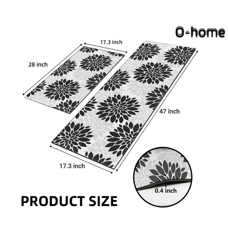 Modern Kitchen Rugs Anti-Fatigue Dahlia Flowers Kitchen Floor Mat Padded  PVC Leather Heavy Duty Waterproof Comfort Standing Runner Rugs 