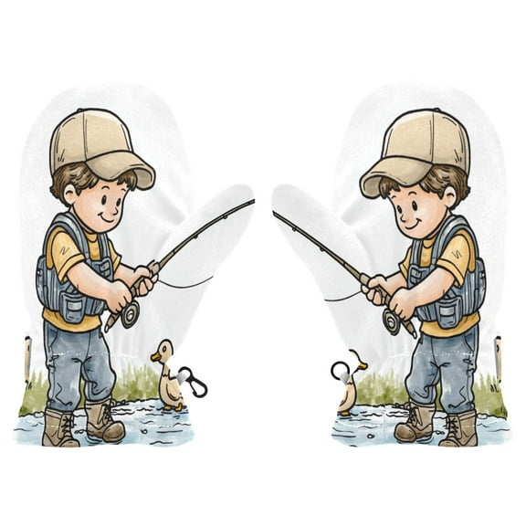 Cozy Kids Winter Gloves with Adjustable Fit,Boy Go Fishing Perfect for Outdoor Fun