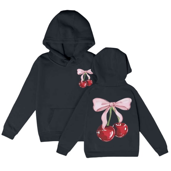 WAYUTE Girls Sweatshirt Double Print Hooded Sweatshirt Cute Cherry Design Pullover Comfort Soft Casual Daily Wear for Children and Kids