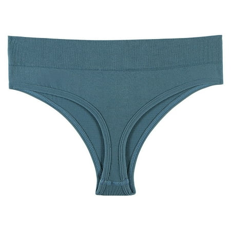 Scyoekwg Womens Underwear Thong Breathable Bikini Underwear T-back Solid Color Ladies Panties Fashion Hipster Panties Mid Waisted Underpants(Blue M)
