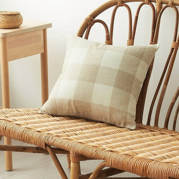 Namzi 45*45cm Square Throw Pillow - 1 Piece Plaid Cushion , Decorative Cushion, Farmhouse Pillow, Linen Modern Farmhouse Plaid Pillow, Farmhouse Plaid Outdoor Pillow for Home Decor,Beige
