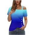 thumbnail image 2 of LOVZFMLL Women's Summer Tops Printing Off-The-Shoulder Halter Short Sleeve Button-Up Blouse, 2 of 5