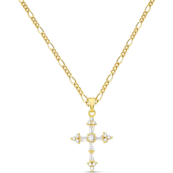 Leaf Women's Cross Necklace, Double Cross Necklace 14K Gold Plated Cross Pendant Necklace Exquisite Gold Cross Necklace Women's Fashion Small Cross Pendant Necklace Simple Cute Necklace Gold Jewelry