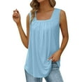 thumbnail image 2 of Tittly Tank Tops Vest for Women Summer Vest Loose Pleated Square Neck Sleeveless Top Curved Hem Loose Large Size Women's Top Womens Tops Vest Tops for Women Sky Blue XL, 2 of 5