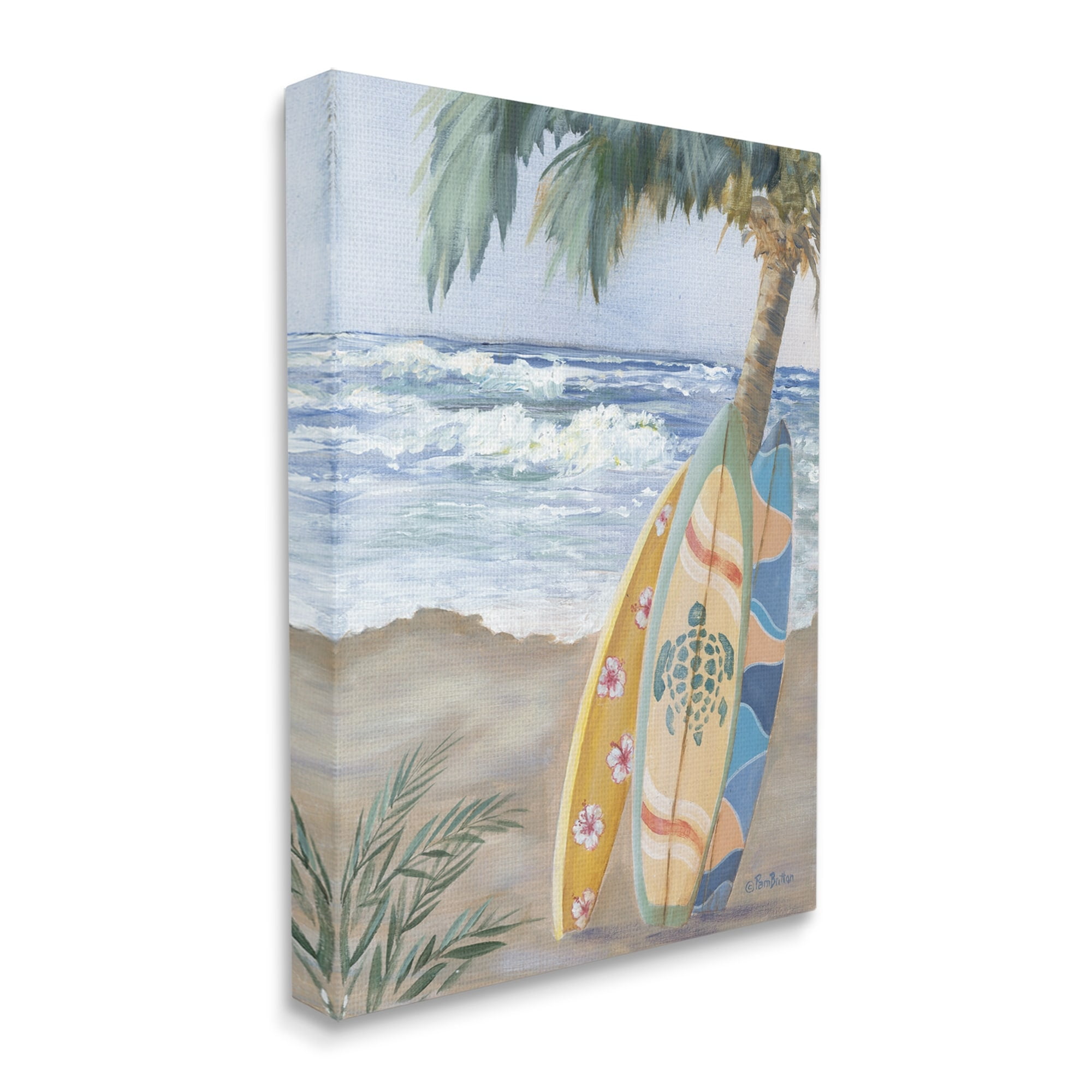 Stupell Fun Summer Surfboards Leaning Palm Tree Landscape Painting Gallery Wrapped Canvas Print Wall Art