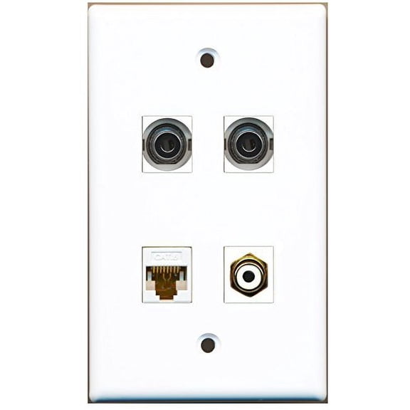 RiteAV - 1 Port RCA White 2 Port 3.5mm 1 Port Cat6 Ethernet White Wall Plate