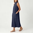 thumbnail image 3 of ClodeEU Women's Mock Neck Sleeveless Dress with Pockets,Elegant Casual Loose Fit Summer Midi Dress Navy,Women's Plus XL, 3 of 6