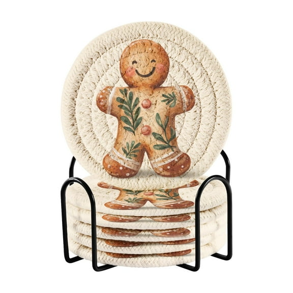 6 Pieces Coil Coasters Bar Coasters Anti-slip Coasters Heat-resistant Coasters Fashion Christmas Gingerbread Man Beautiful