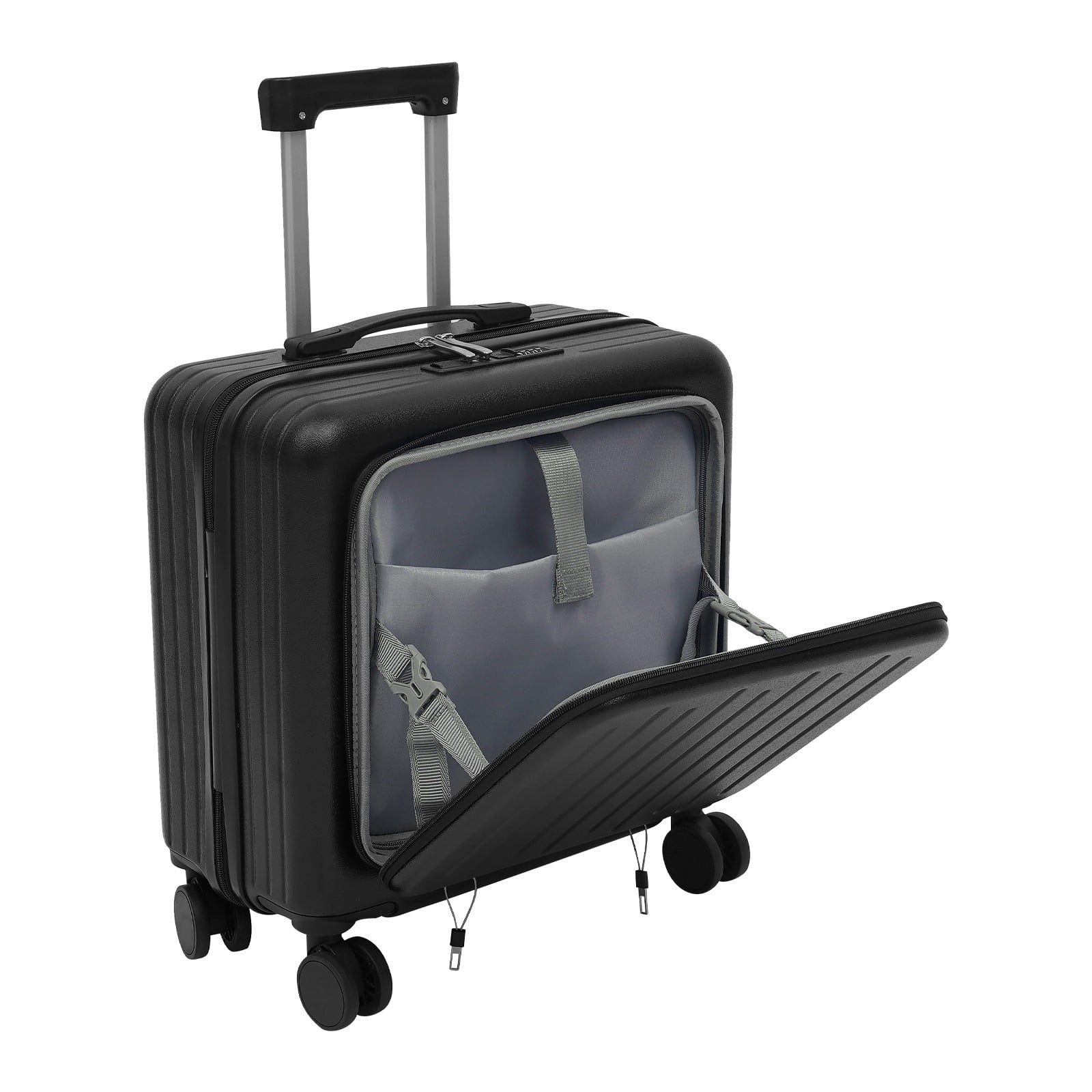 18in Carry on Luggage Hard Shell Suitcases with Laptop Compartment, Rolling Luggage with Access to Central Compartment Hardshell (Black)