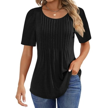 Fantaslook Blouses for Women Pleated Short Sleeve Tunic Tops Dressy Casual Summer Shirts