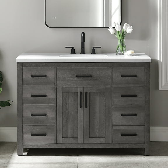 BridgePoint Home Ella 48" Single Sink Bathroom Vanity in Grey Brown with White Stone Top