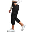 thumbnail image 5 of Amkhujs Cargo Pants for Women Button Elastic High Waist 3/4 Length Cropped Pants Casual Going Out Jogger Pants with Pockets, 5 of 7