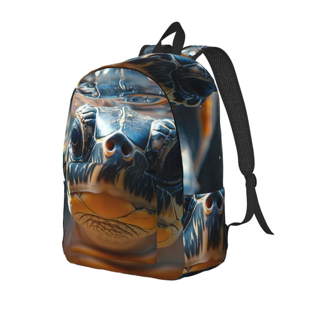 Disketp Realistic Cute Sea Turtle Mochila de Lona Estampada, Mochila Escolar de Viaje Ligera para Estudiantes y Portátil-Small