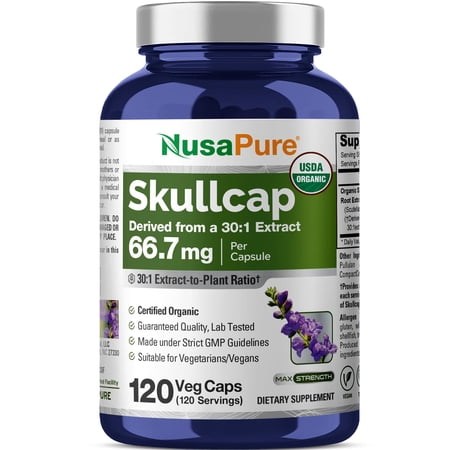 NusaPure Organic Skullcap Root Capsules, 66.66 mg, 120 Veg Capsules (Non-GMO, USDA, Vegan)