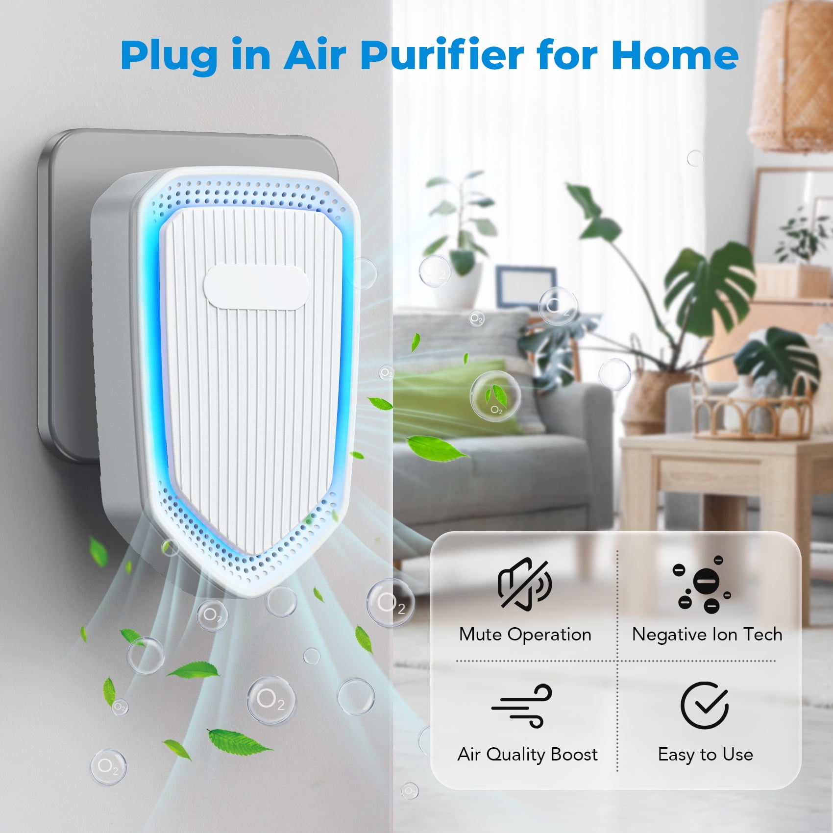 ecolyna Plug In Air Purifiers Quiet Air Freshener for Home Bedroom Office Basemen Portable Mini Air Cleaner Odor
