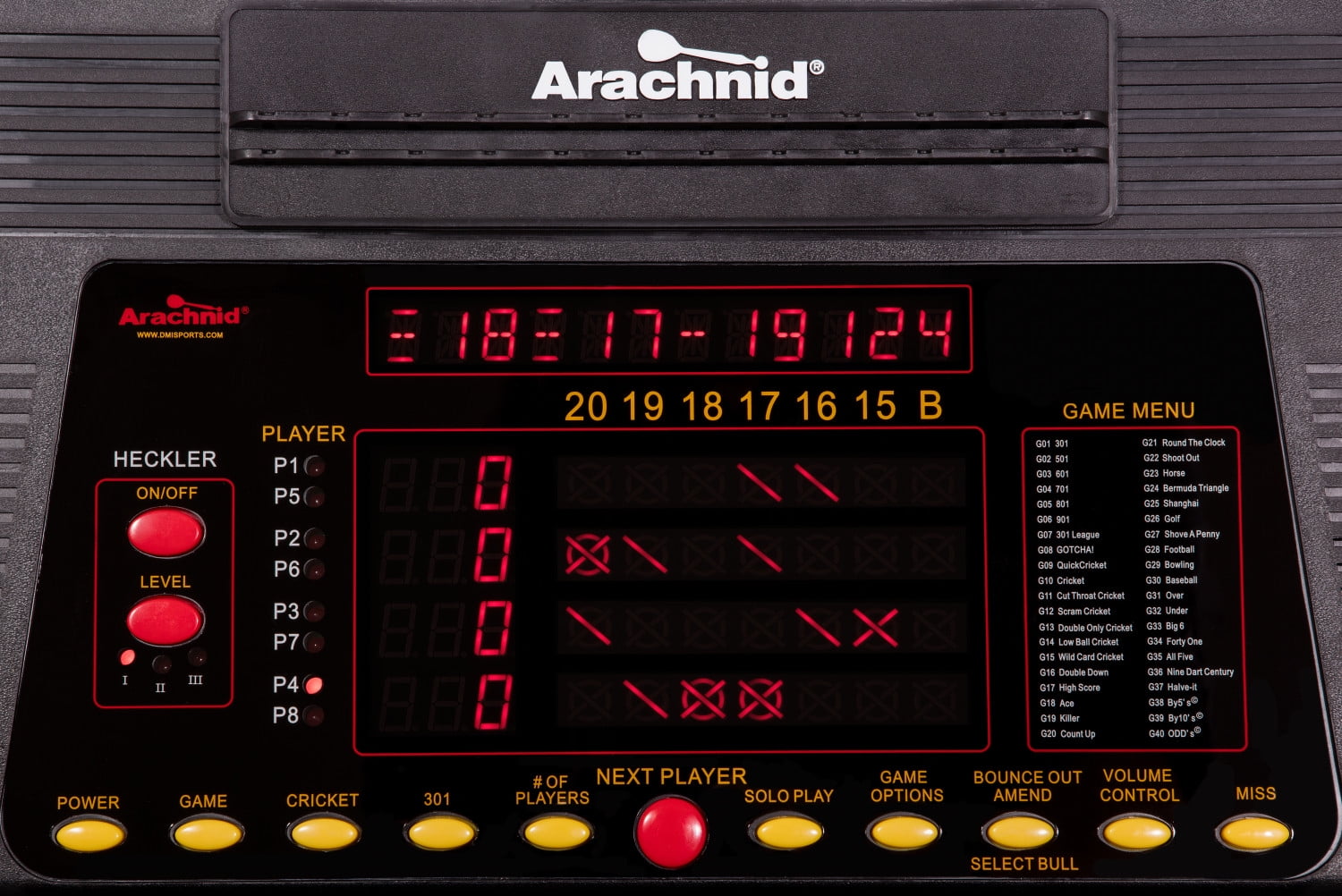Arachnid Cricket Pro 800 Standing Electronic Dartboard with Cherry Finish, Regulation 15.5" Target Area, 8-Player Score Display and 39 Games