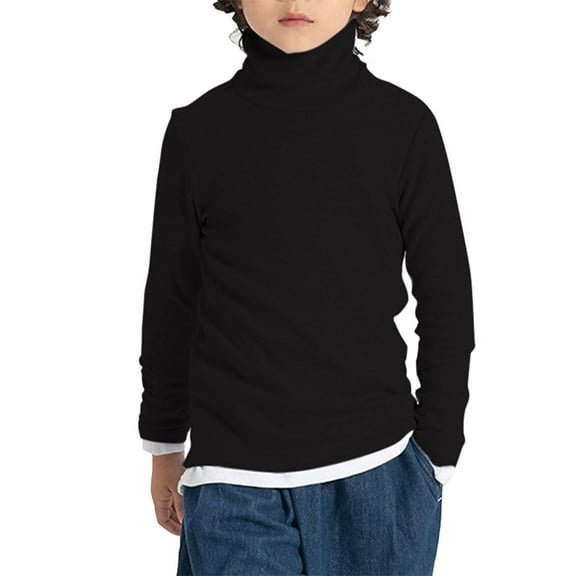 NOKIO Boys Girls Soft Cotton Long Sleeve Turtleneck Shirts Solid Color Autumn T-Shirt for Kids Girls' Spring And Autumn High Neck Solid Long Sleeve Round Neck Top, 1T-10 Years