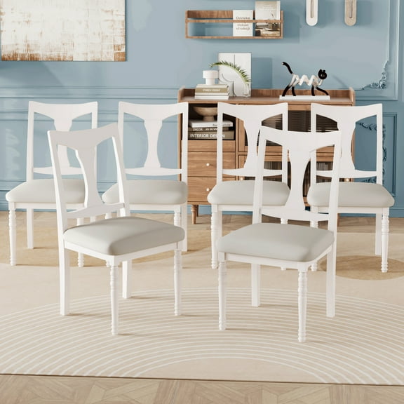Upholstered Dining Chairs (Set of 6), Farmhouse Armless Kitchen Chairs, Solid Wood Legs