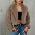 thumbnail image 2 of Nfurl Womens Fluffy Faux Fur Short Jackets Soft Long Sleeve Open Front Lapel Cropped Coats Causal Fall Winter Ladies Outerwear Khaki M, 2 of 8