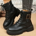 thumbnail image 2 of Black Women Casual Winter Boots Featuring Fleece Lining Side Zipper Front Lace-Up Round Toe Thick Platform Low Heel For All-Day Warmth, 2 of 9
