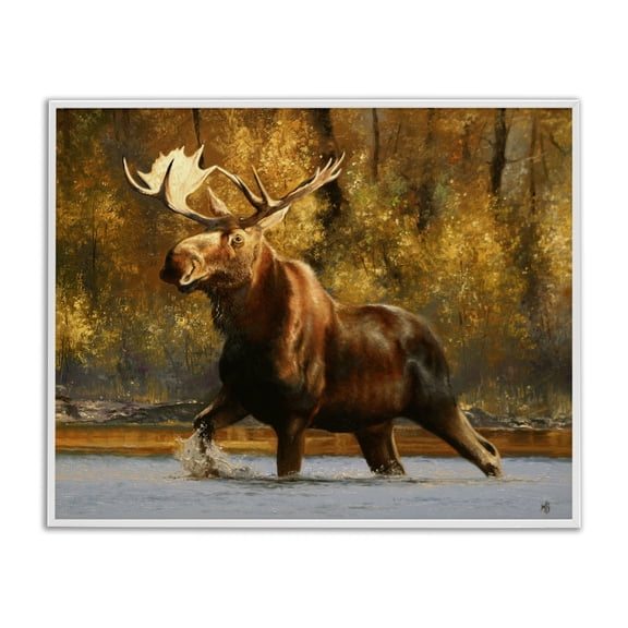 Stupell Industries Rustic Lodge Moose Stepping River Foliage White Framed Giclee Art, 14 x 11, by Mark Kelso