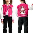 thumbnail image 3 of Staki Girls Bomber Jacket Boy's Button Up Varsity Christmas Jacket Letter Print Baseball Bomber Jacket(Hot Pink,13-14 Years), 3 of 7