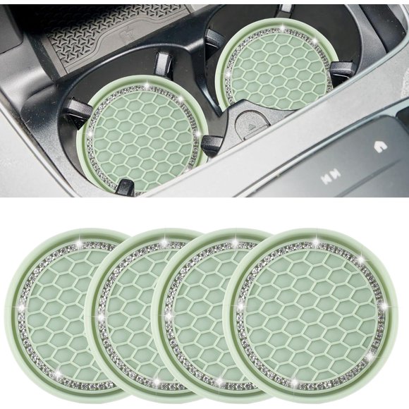 shiyou-Car Cup Coaster 4 Pack Universal Non-Slip Cup Holders Insert Coasters Bling Crystal Rhinestone Car Interior Accessories Tea Green Grid