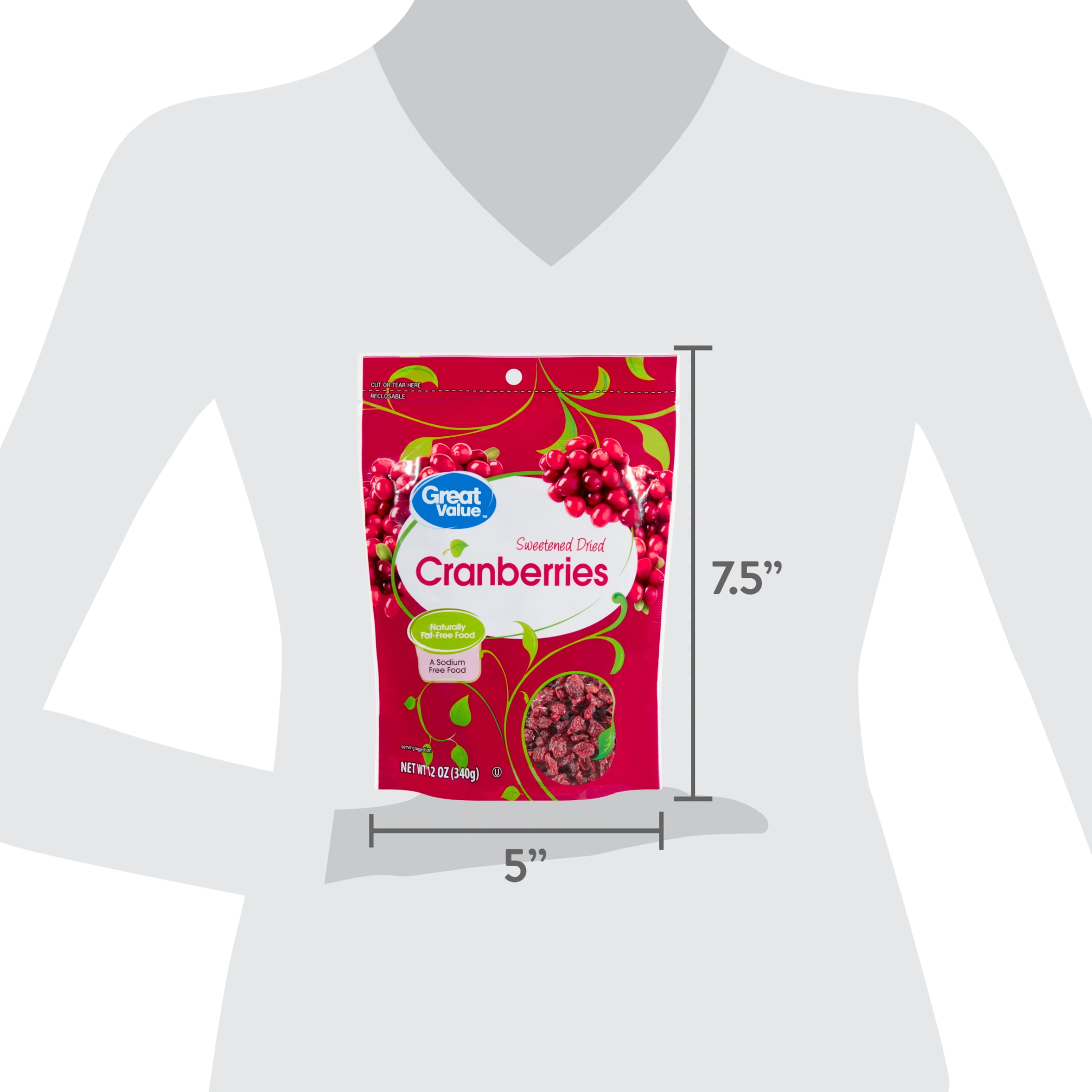 Great Value Sweetened Dried Cranberries, 12 oz