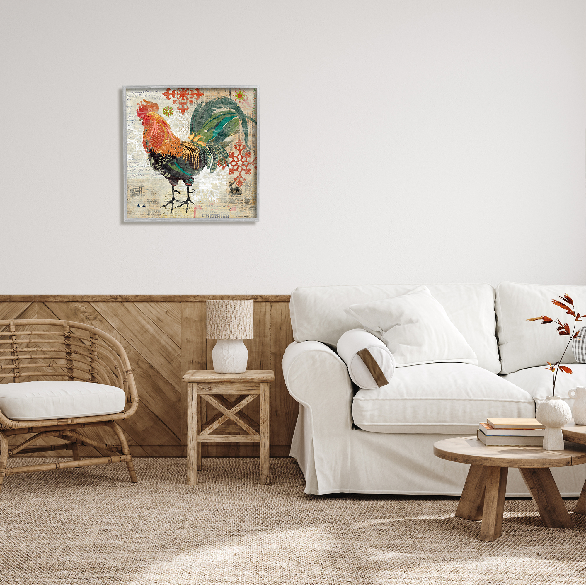 Stupell Kitchen Rooster Farmhouse Collage Animals & Insects Painting Gray Framed Art Print Wall Art