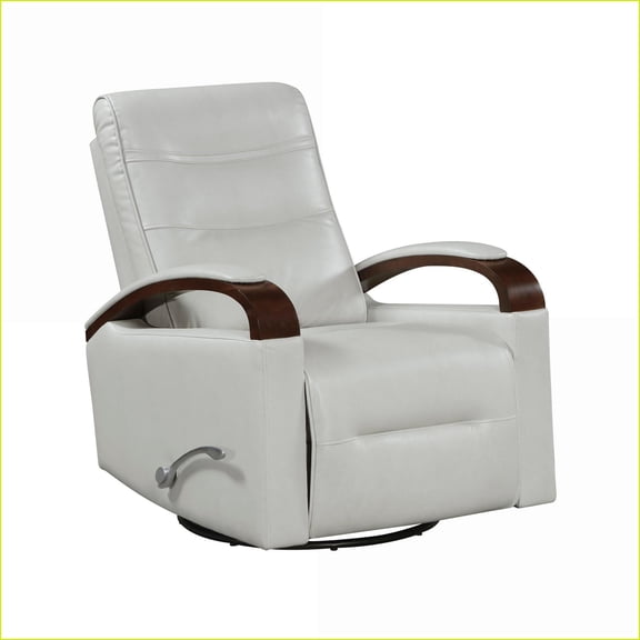 Recliners, Smoke Faux Leather Swivel Gliding Recliner with Solid Rubberwood Arms | Solid Wood | Smoke