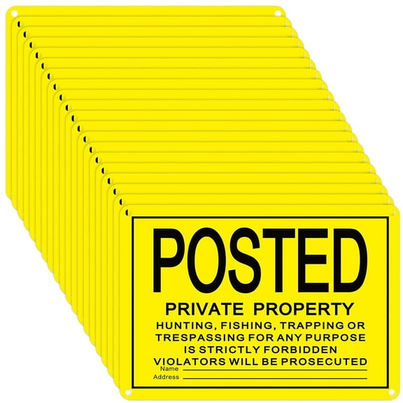 Posted No Trespassing Sign Private Property No Hunting Signs Reflective Aluminum Metal Posted Signs for Warning No Hunting Fishing Trapping Indoor Outdoor Use 10"x7"(Purple)