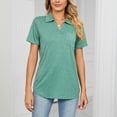 thumbnail image 5 of TIHLMK Women Shirts and Blouses Green Women's Fashion Lapel Solid Color Short Sleeve T-shirt Blouse Loose Tops Gift for Womens Tops, 5 of 8