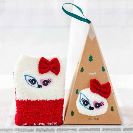

Cute 3D Animal Socks With Gift Box Coral Fleece Socks Winter Thickened Cartoon Embroidery Floor Christmas Socks