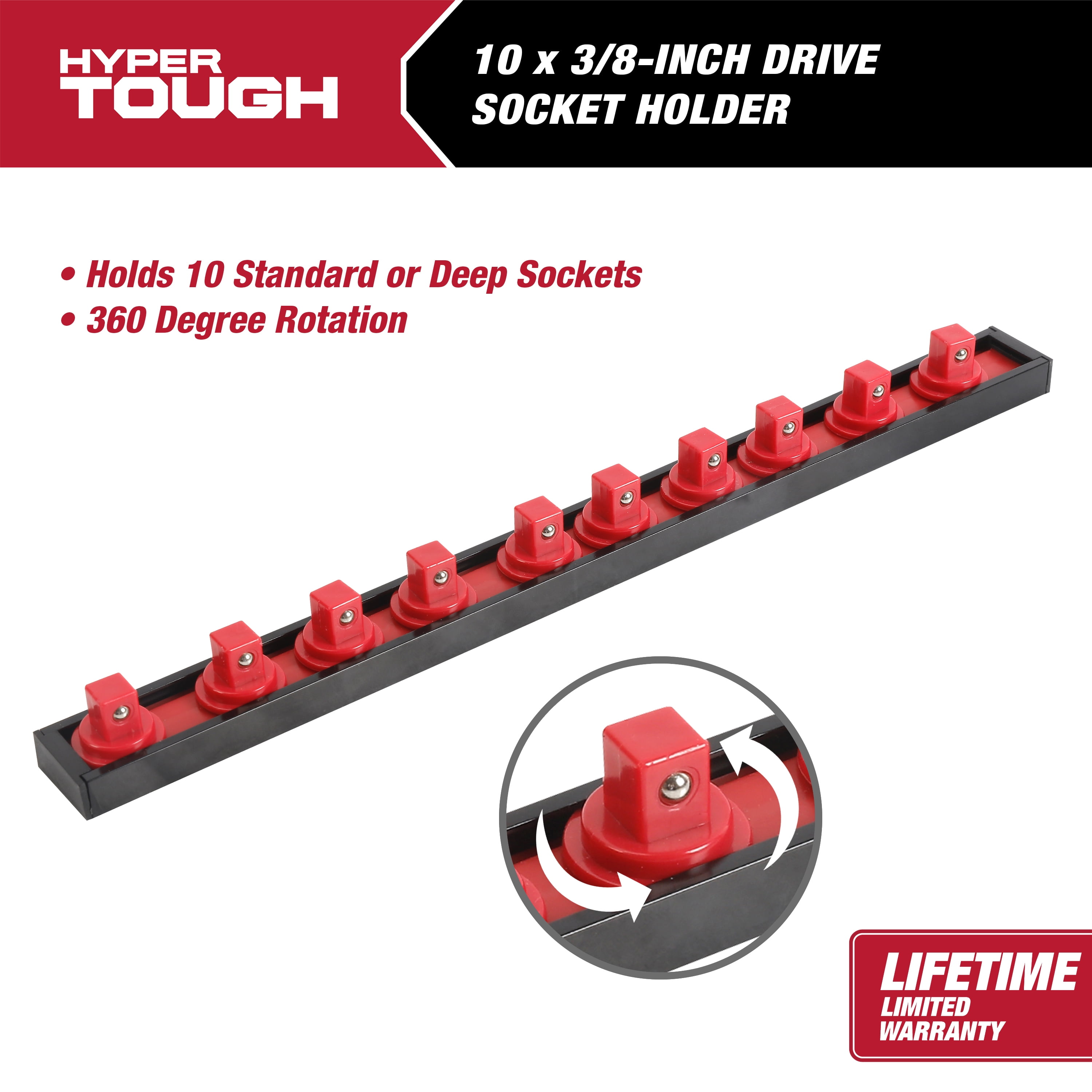 Hyper Tough 3/8-inch Drive Socket Rail Organizer, Red