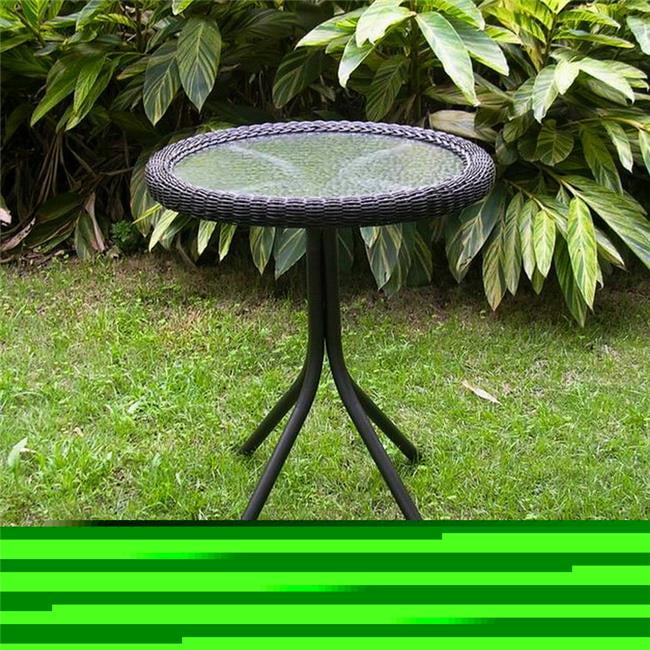 Outdoor Resin Wicker & Glass Top Bistro Table, Antique Black