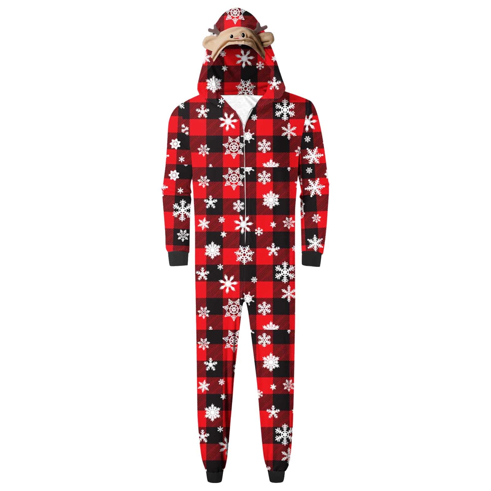 WREESH 2025 Mens Plaid Hooded Onesie Christmas Family Matching Pajamas Cozy Fleece Loungewear Long Sleeve Holiday Sleepwear Set