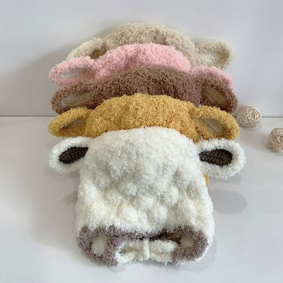 GAXIRE Writwaa Baby Ear Plush Sheep Hat for Infants Toddlers, Fits 46-50cm , Winter Warmth, Soft Cozy Cute Photography Prop