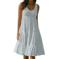 thumbnail image 1 of adviicd Robe Florale pour Femmes Robe d'Été Décontractée Sans Manches Col en V Robe Fluide à Volants Maxi Robe de Plage Grise,L, 1 of 4