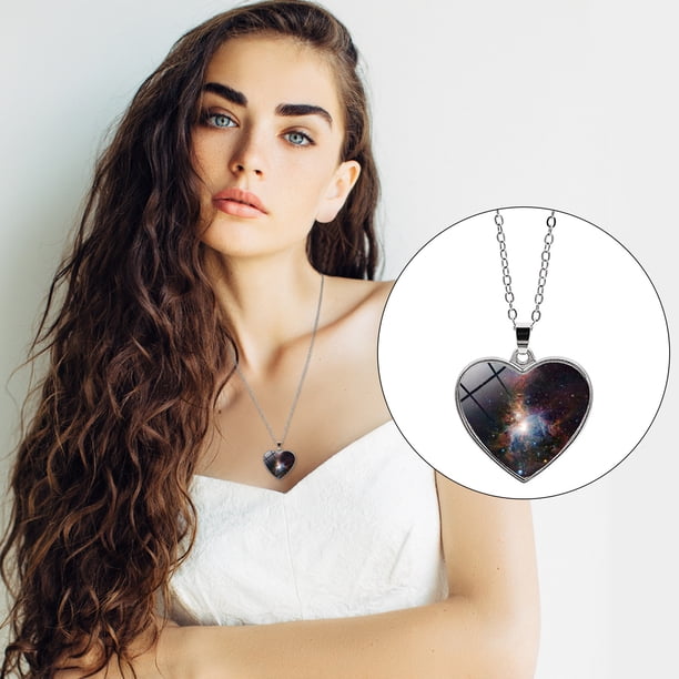 Xihbxyly Ofertas relámpago de hoy Prime Collar de doble cara en colgante de corazon del universo y galaxia del sistema solar