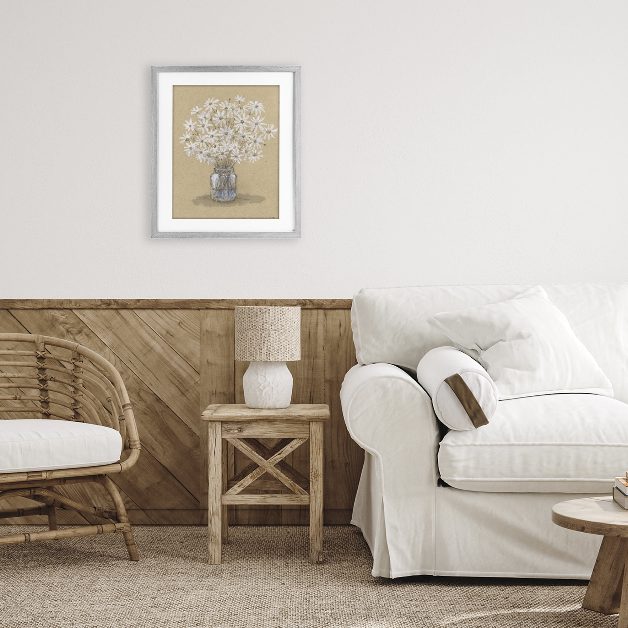 Stupell Industries Daisies Jar Drawing Gray Framed Print Under Glass, design by Patti Bishop