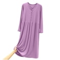 thumbnail image 2 of Antinious Women Solid Loose Long Sleeve Button Closure Daily Wear Nightgown, 2 of 5