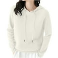 thumbnail image 5 of Jinhomg Cotton Knit Hoodies for Women Dressy Casual Solid Drawstring Hooded Sweatshirt Fall Winter Soft Comfy Long Sleeve Pullover Hoodie Spring Saving Today White L, 5 of 5