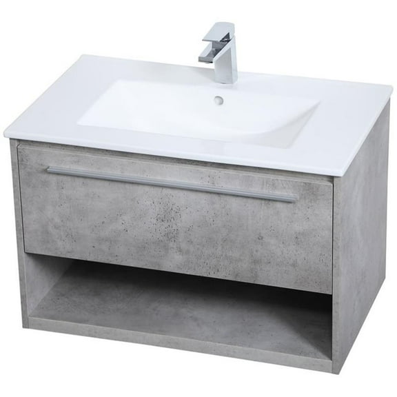30 inch Single Bathroom Floating Vanity in Concrete Grey