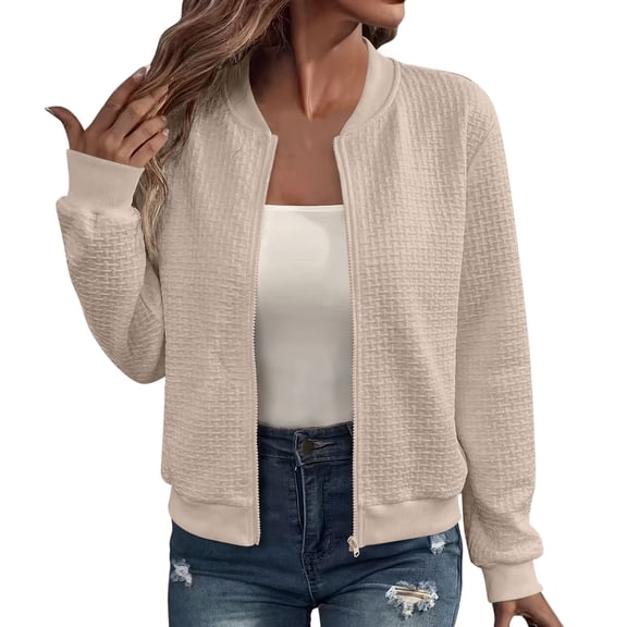 Kezqiaxn Bomber Jacket Women Fashion Clothing Solid Long Sleeve Casual Lightweight Jackets Fall Zip Up Coats for Women