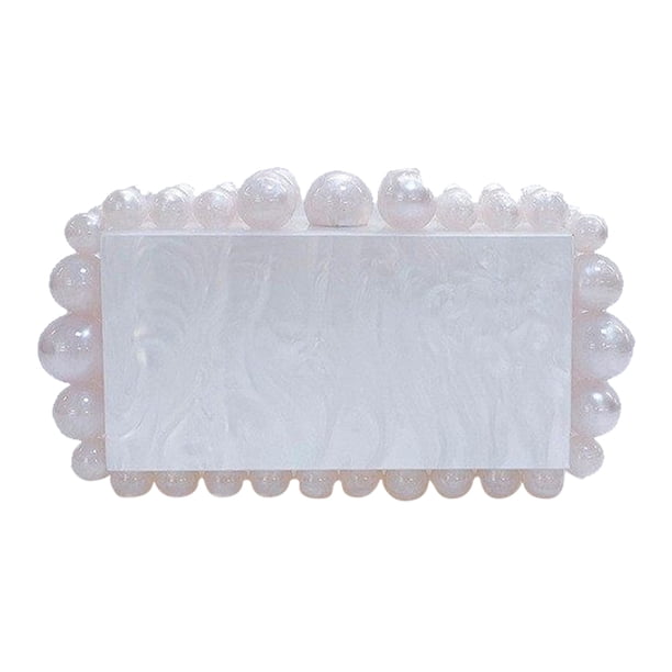 Cadenas Mujer Bolsa de noche Granos de acrílico Fiesta Cena Bolsa Vestido Bolsa de muñeca (Blanco) Tmvgtek Para Estrenar