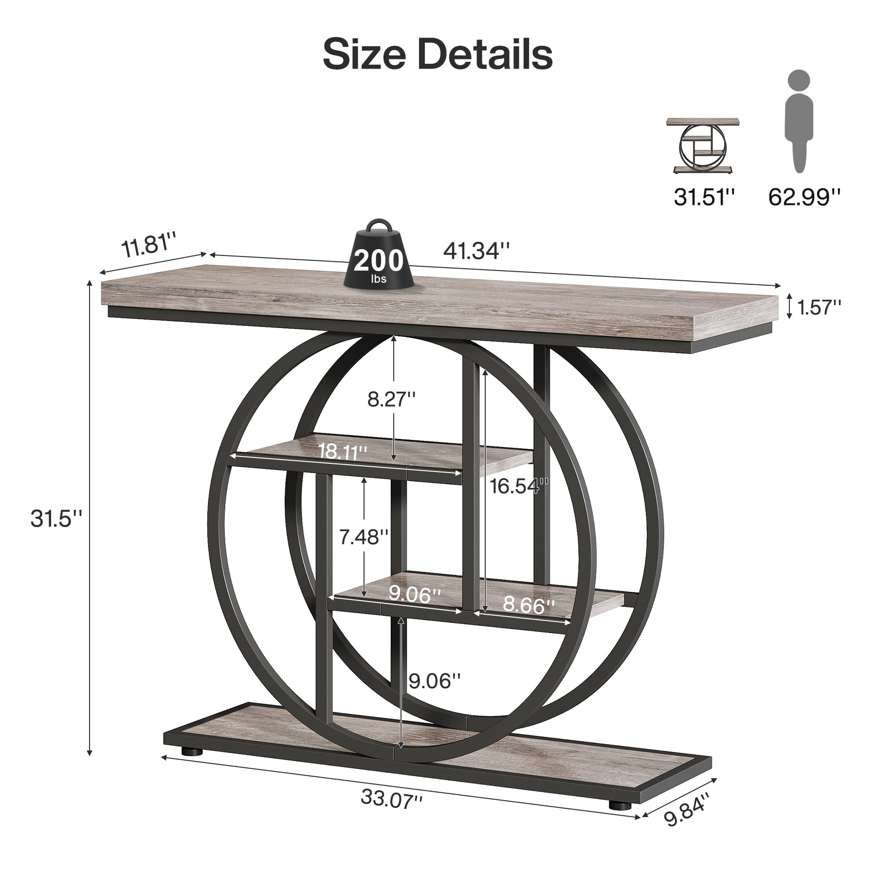 Fnova Console Table, Entryway Table with 4-Tier Storage Shelves, 42" Wood Modern Narrow Long Side Table, , Sofa Table, Accent Table for Living Room, Entryway, Hallway, Gray and Black