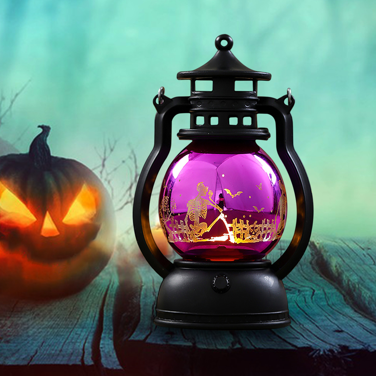 2 Lanternes LED Rétro Halloween - Imitation Lampe à Pétrole - 13 X 6,7 Cm - Piles Incluses - Déco Maison Et Fête